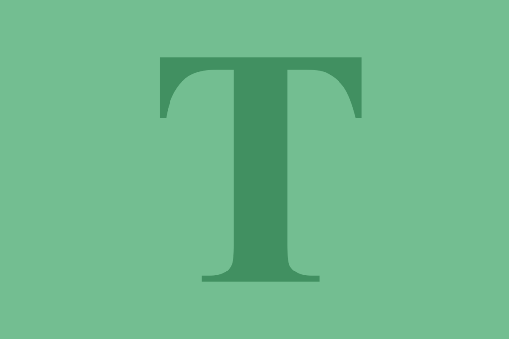A green capital letter T on a lighter green background
