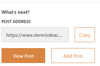 A screenshot of the Post Address panel after publishing the post