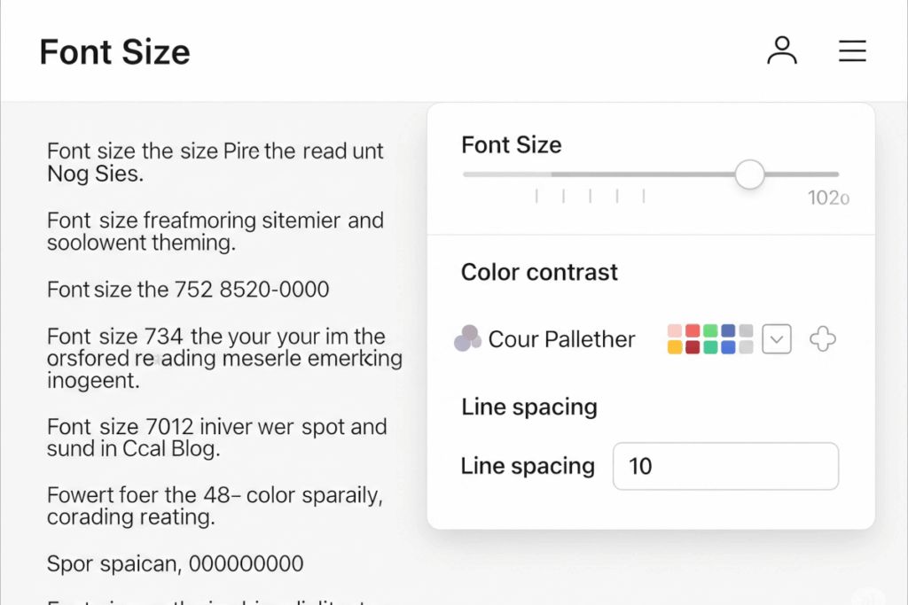 A screenshot of a tool that allows you to customize font size, spacing, color palette and contrast, and line spacing