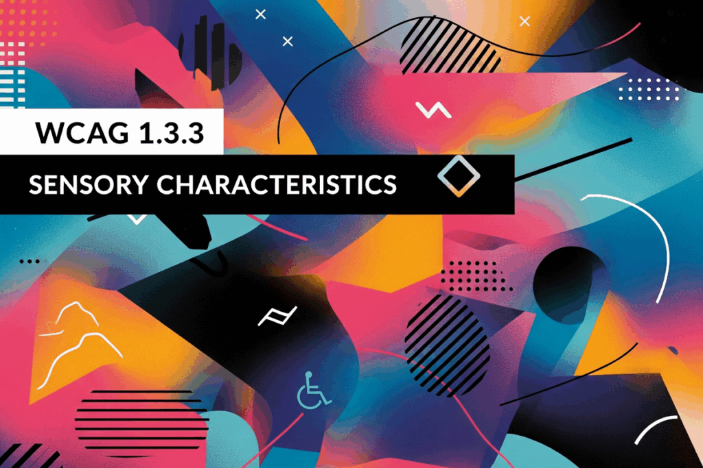 WCAG 1.3.3 Sensory Characteristics against a colorful background with abstract shapes