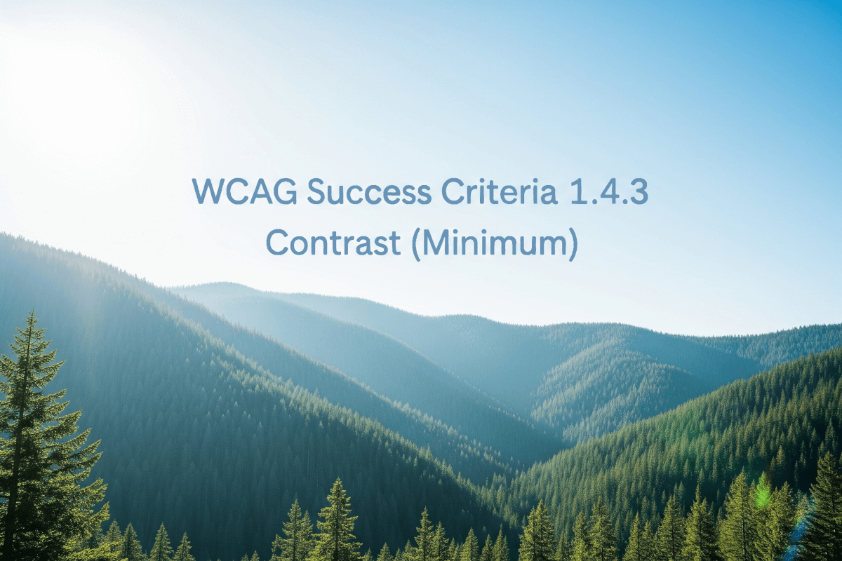 WCAG SC 1.4.3 Contrast Minimum over an image of a mountainous, forested landscape