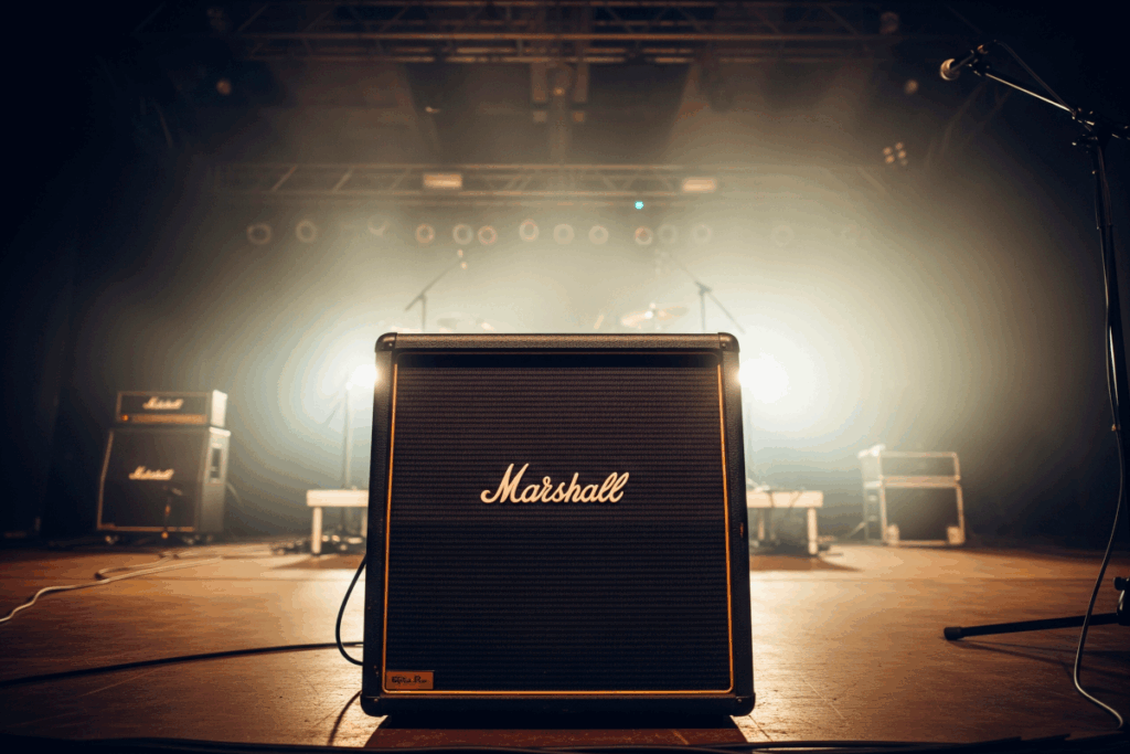 A Marshall speaker on stage representing audio sound