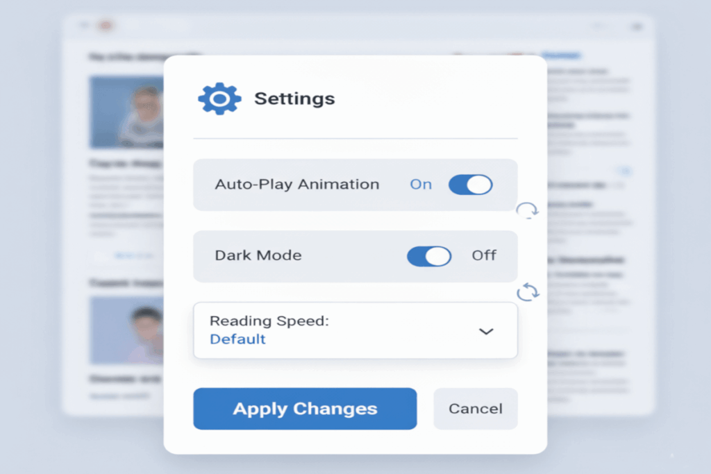 A moda; dialog with setting switches, and a Apply Changes button