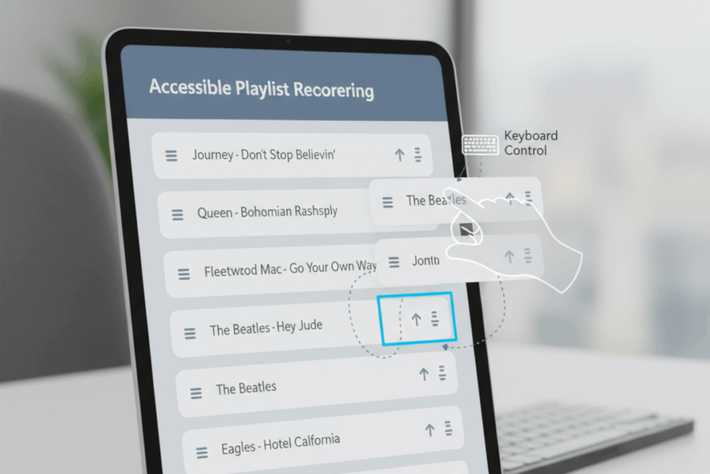 A user dragging and dropping elements on the screen to reorder them.