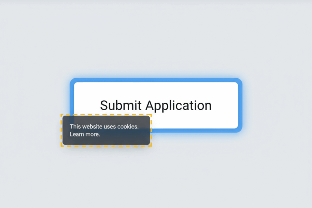 A button partially covered by a cookie modal