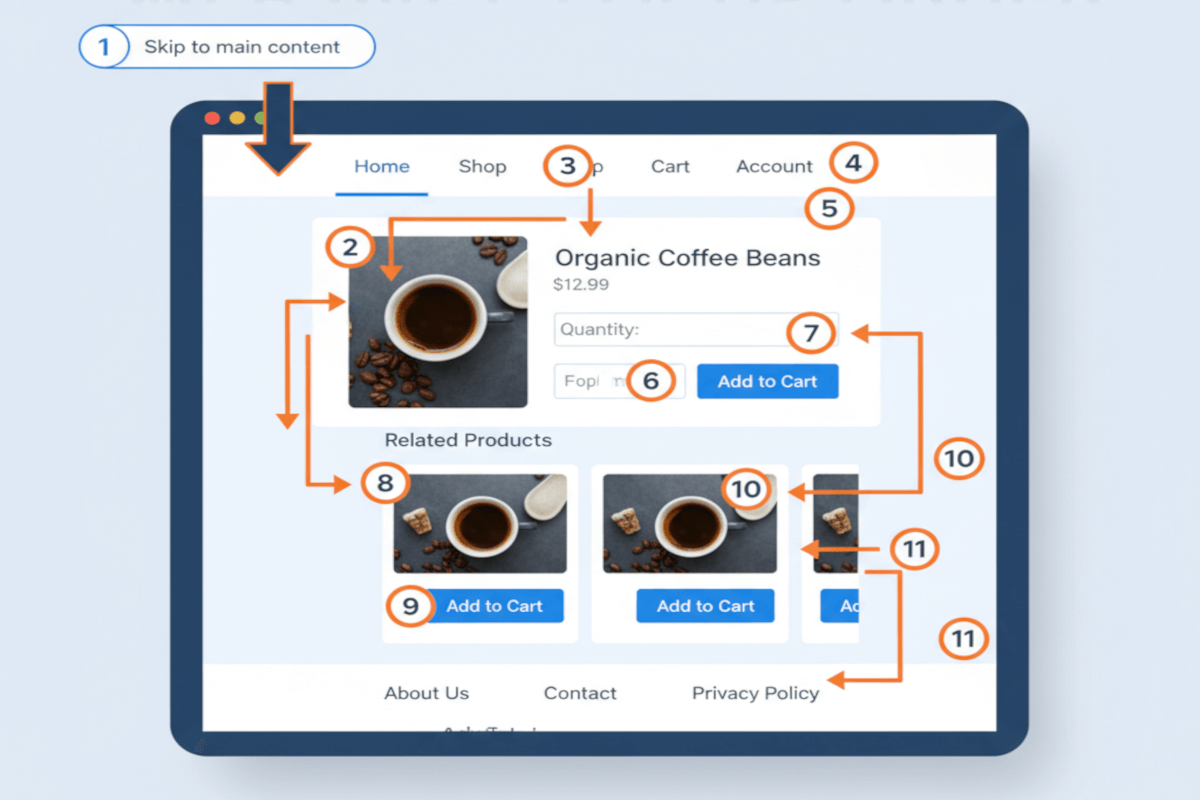 A web page with numbered focus stops