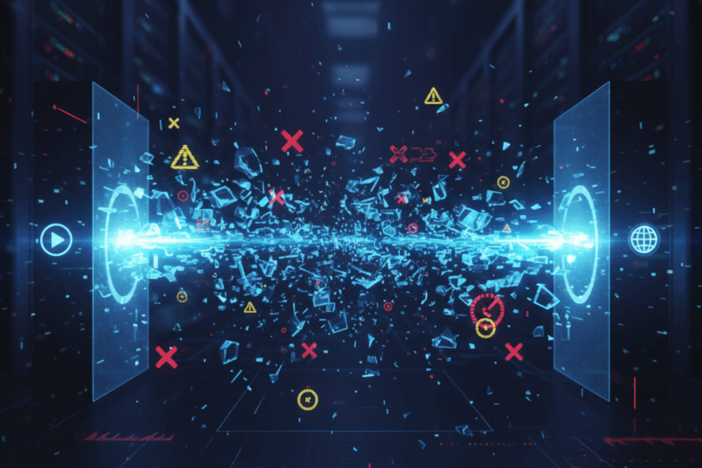 A representation of two communication sources being disrupted, or interrupted