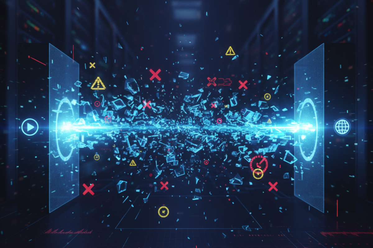 A representation of two communication sources being disrupted, or interrupted