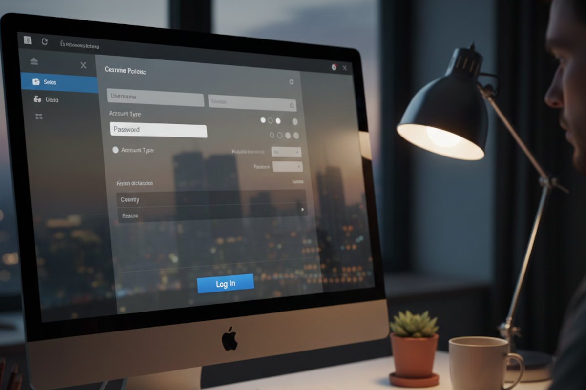 A computer monitor with a focus ring on a blue Log In button