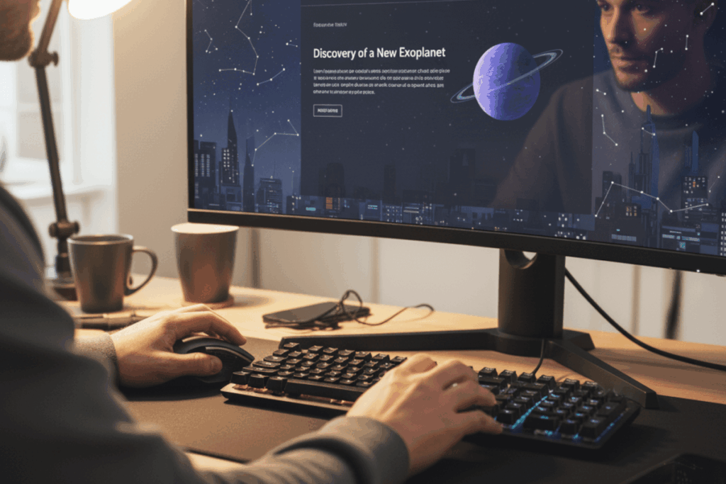A user of a website using both the keyboard and mouse to provide input
